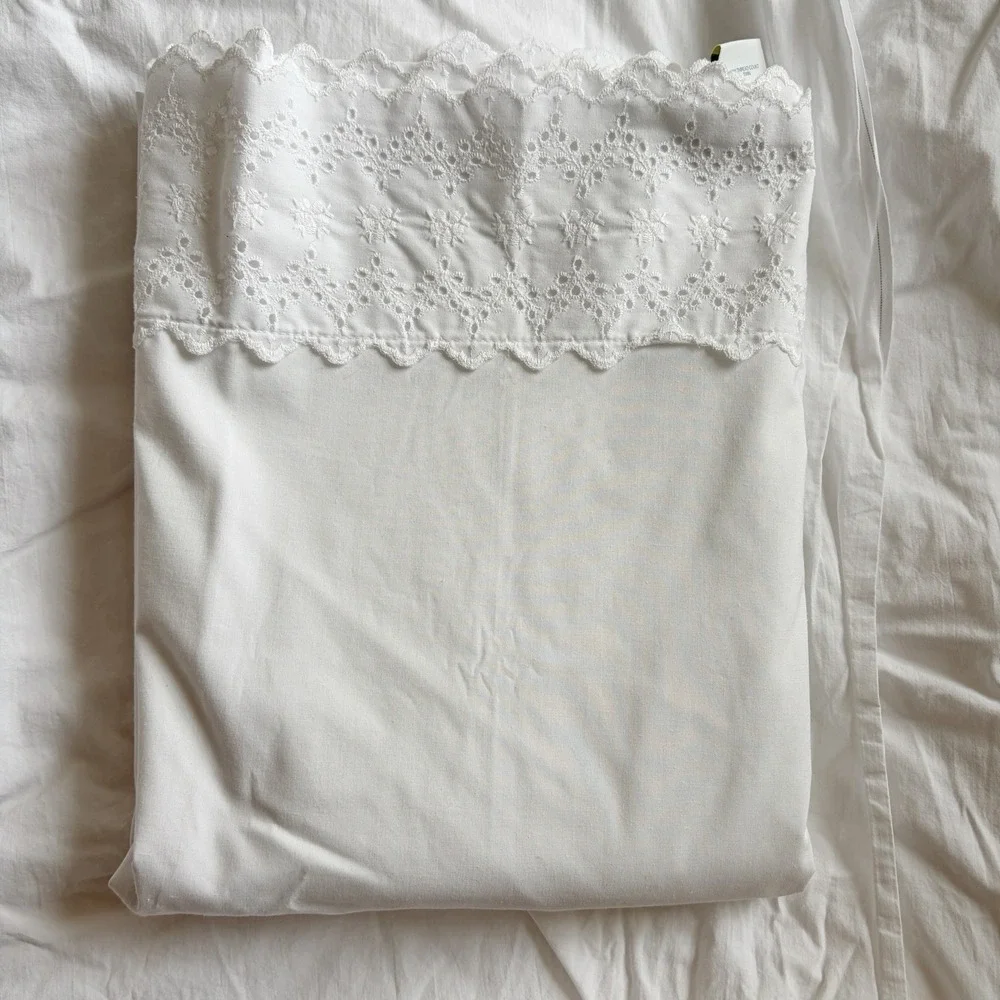 Vintage Lands End Coming Home Twin Sheet White New Eyelet Made In USA